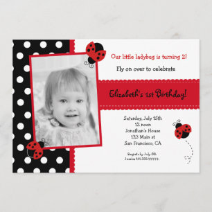 Ladybug Photo BIrthday Party Invitations