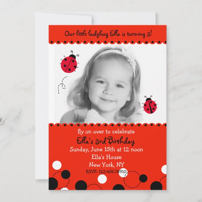 Ladybug Photo Birthday Party Invitations (Front)