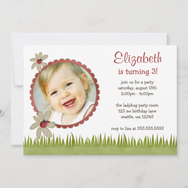 Ladybug Photo Birthday Party Invitations (Front)