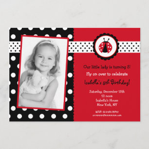 Ladybug Photo Birthday Party Invitations Girl Kids