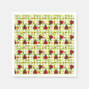 Ladybug Picnic Red Green Gingham Summer Napkin