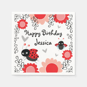 Ladybug Pink and Red Floral Bithday Party Napkin