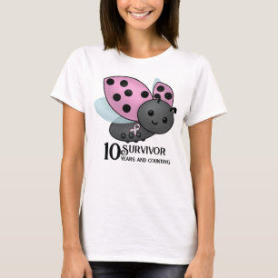 Ladybug Pink Awareness Ribbon 10 years survivor T- T-Shirt
