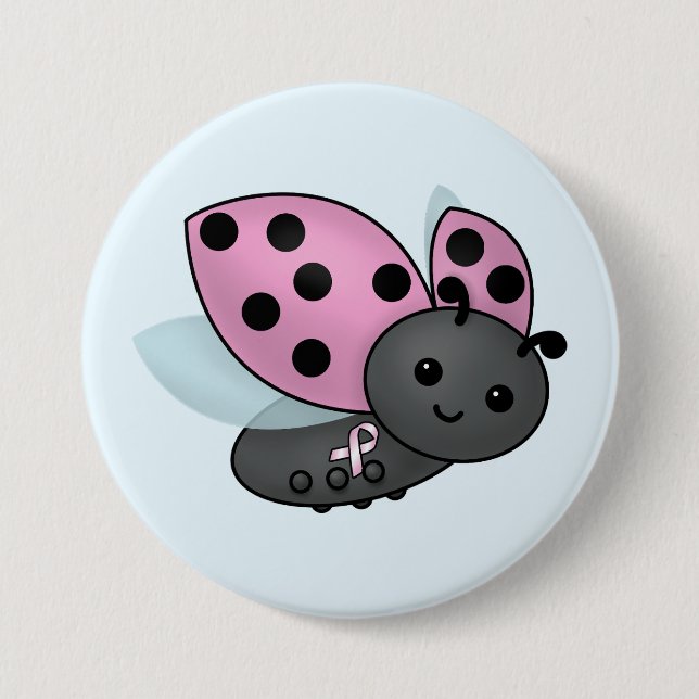 Ladybug Pink Awareness Ribbon Button (Front)