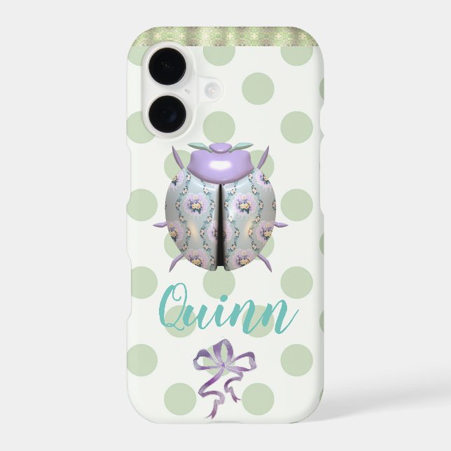 Ladybug polka dot cute purple white green (Back)