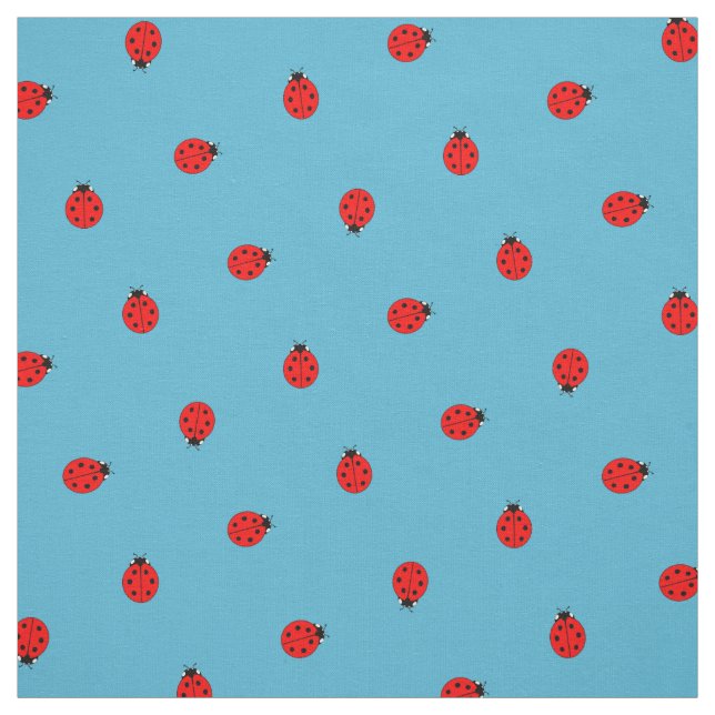 Ladybug Polka Dot Pattern on Blue Fabric (Swatch)