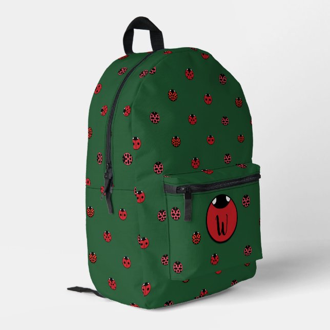 Ladybug Polka Dots Printed Backpack (Back Corner Left)