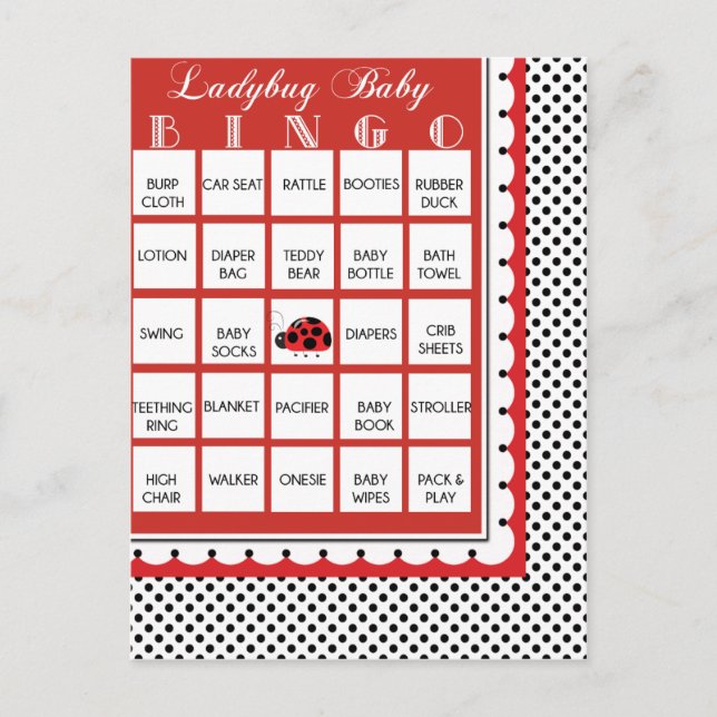 Ladybug Polkadots Baby Shower Bingo Card 15 (Front)