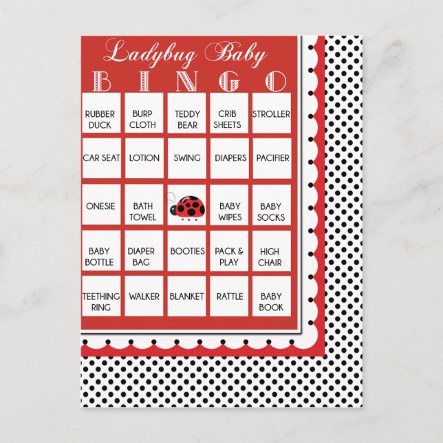 Ladybug Polkadots Baby Shower Bingo Card 19 (Front)