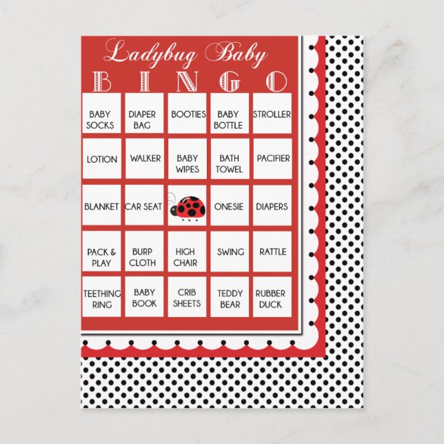 Ladybug Polkadots Baby Shower Bingo Card 23 (Front)
