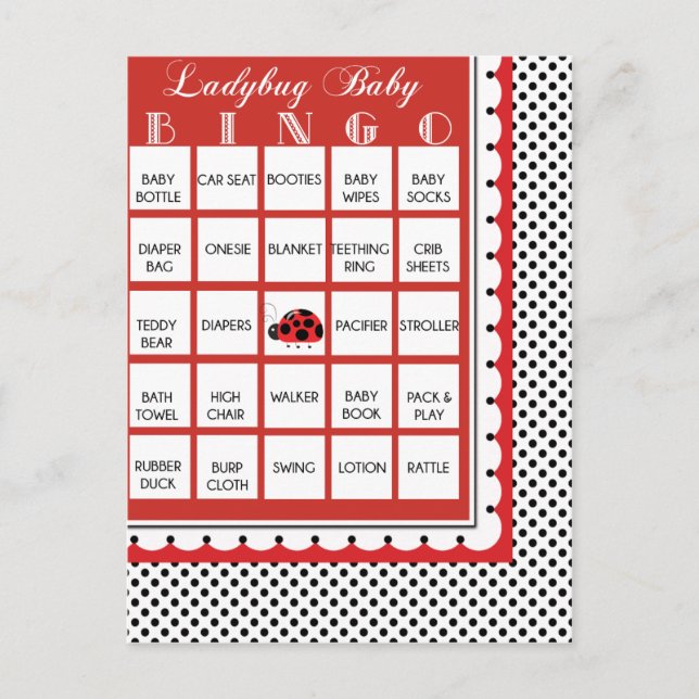 Ladybug Polkadots Baby Shower Bingo Card 8 (Front)