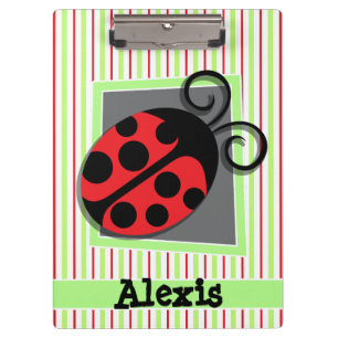 Ladybug; Red and Lime Green Stripes Clipboard
