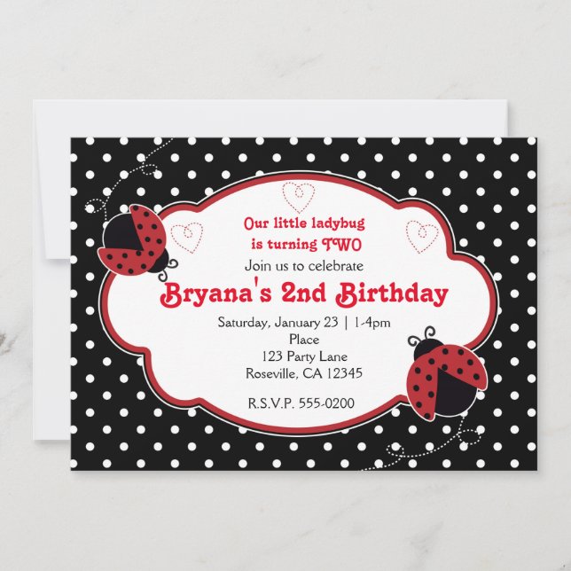 Ladybug Red & Black Birthday Party Invitations (Front)