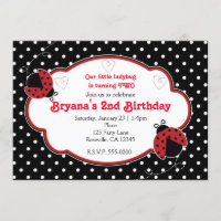Ladybug Red & Black Birthday Party Invitations