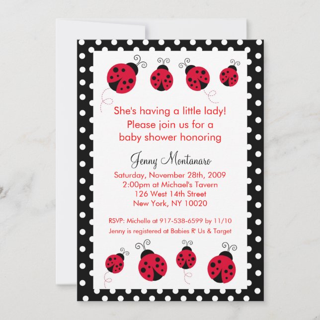 Ladybug Red Black Dots Baby Shower Invitation (Front)