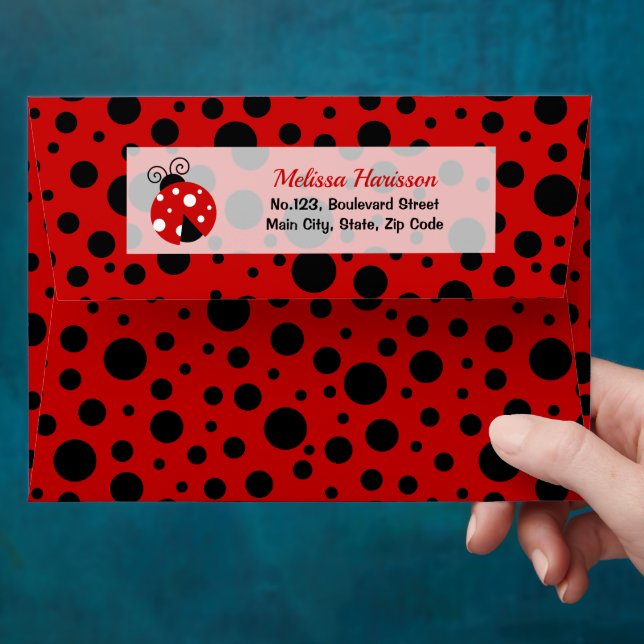 Ladybug Red Black Frame Polka Dots  Envelope (Hand)