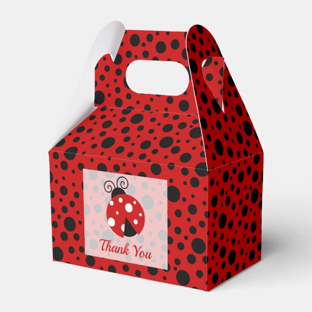 Ladybug Red Black Frame Polka Dots Kids Birthday  Favour Box (Front Side)