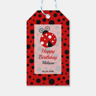 Ladybug Red Black Frame Polka Dots Kids Birthday Gift Tags