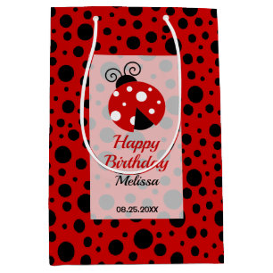 Ladybug Red Black Frame Polka Dots Kids Birthday Medium Gift Bag