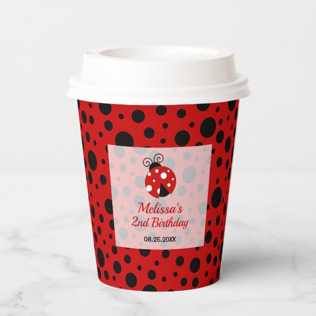 Ladybug Red Black Frame Polka Dots Kids Birthday  Paper Cups (Back)