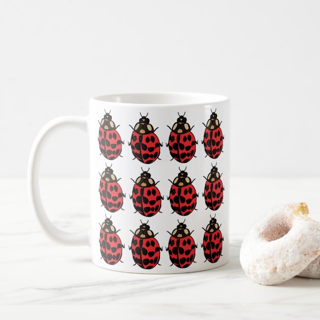 Ladybug Red Black Insect Ladybug Coffee Mug (With Donut)