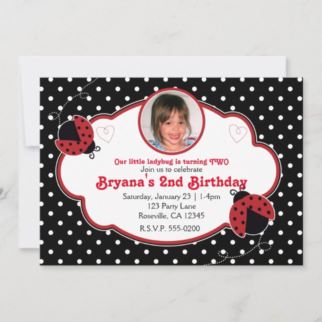 Ladybug Red & Black Photo Party Invitations (Front)