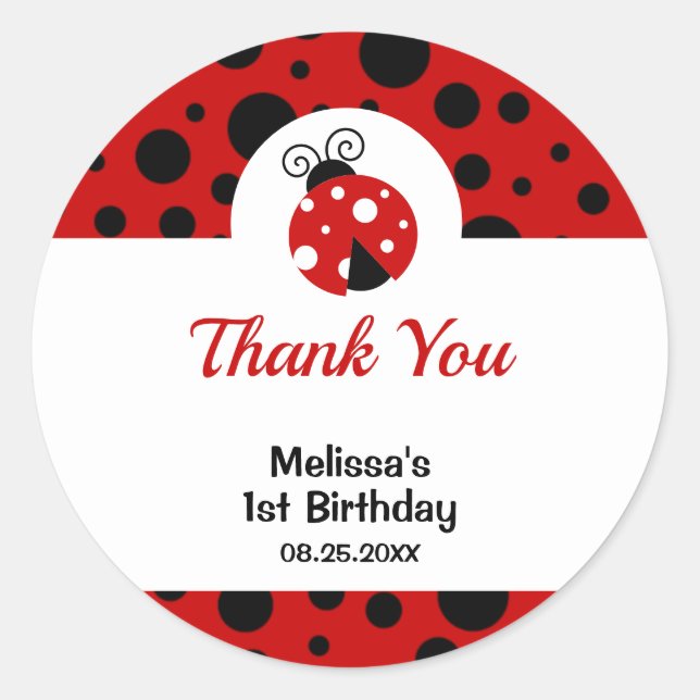 Ladybug Red Black Polka Dots Kids Birthday  Classic Round Sticker (Front)