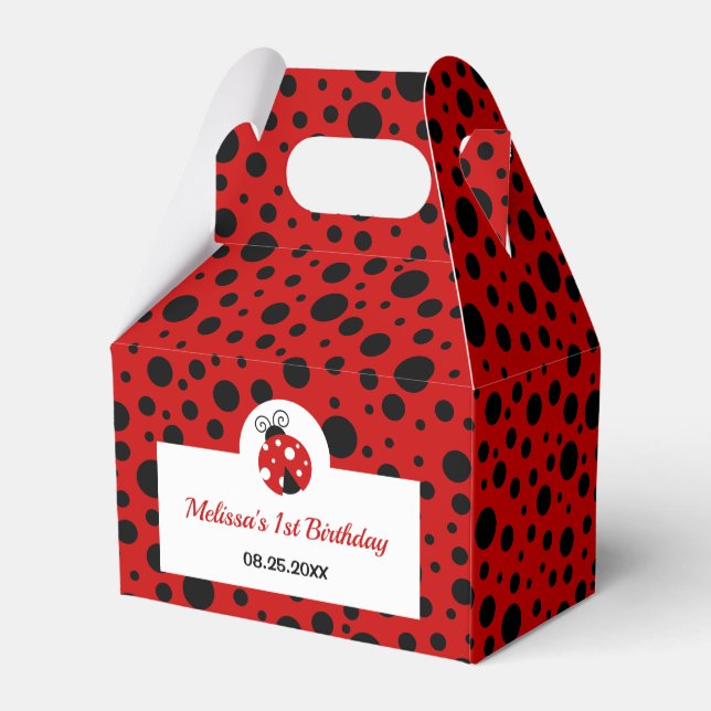 Ladybug Red Black Polka Dots Kids Birthday Favour Box (Back Side)