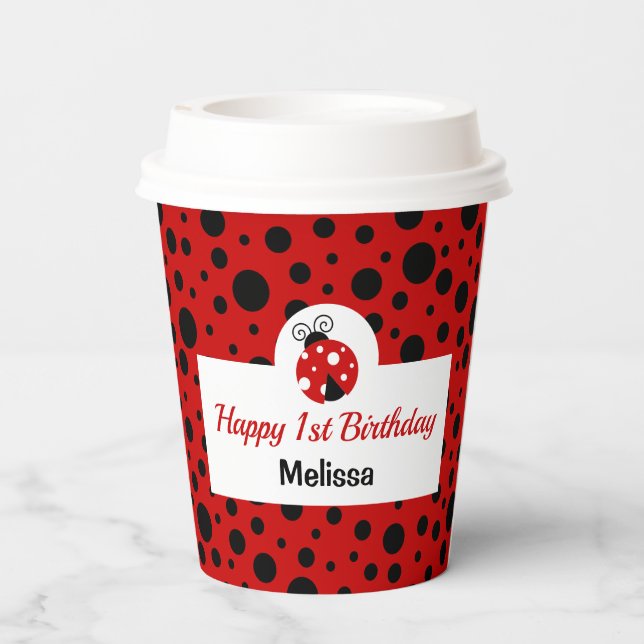 Ladybug Red Black Polka Dots Kids Birthday Paper Cups (Back)