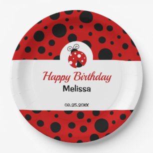 Ladybug Red Black Polka Dots Kids Birthday Paper Plate