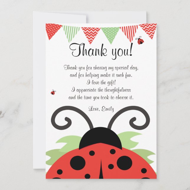 Ladybug Red Black Thank You Card Note (Front)