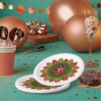 Ladybug Red Green White Party Paper Plate