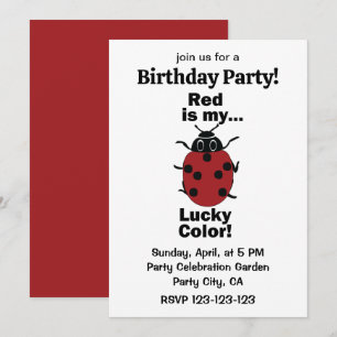 Ladybug Red Is My Lucky Color Funny Birthday Party Invitation