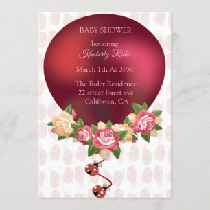 Ladybug Red Roses Baby Shower Invitation