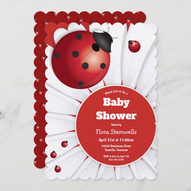 Ladybug Red White Black Baby Shower Invitation (Front/Back)
