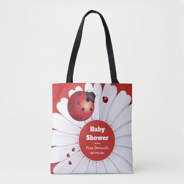 Ladybug Red White Black Baby Shower Tote Bag (Front)