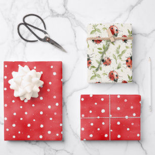 Ladybug Red White Dots Birthday Wrapping Paper Sheet