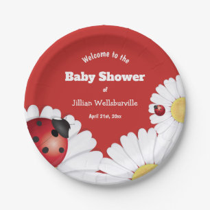 Ladybug Red White Flower Baby Shower Paper Paper Plate