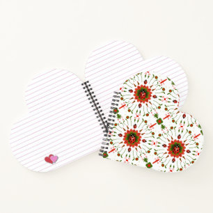 Ladybug Red, White, Green Heart-Shaped Spiral Notebook