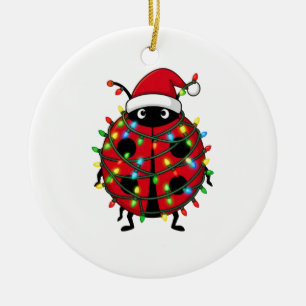 Ladybug Santa Hat Holiday Insect Christmas Ceramic Ornament