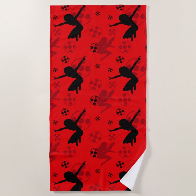 Ladybug Silhouette Red Pattern Beach Towel (Front)