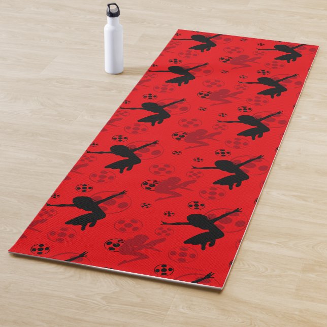 Ladybug Silhouette Red Pattern Yoga Mat (In Situ)