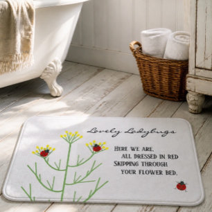Ladybug Skipping Ladybugs Grey & White Bath Mat