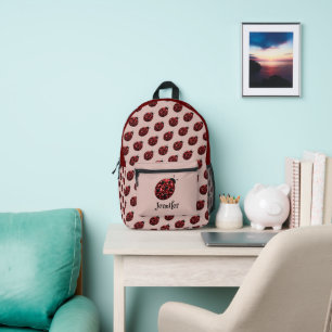 Ladybug sparkles red pattern rose pink custom name printed backpack