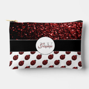 Ladybug sparkles red pattern white custom Monogram Accessory Pouch
