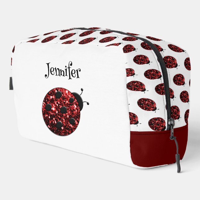 Ladybug sparkles red pattern white custom name dopp kit (Right Corner)