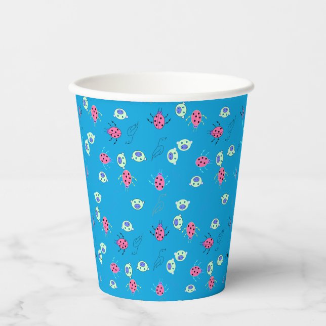 Ladybug, Sparrow & Animal Face Pattern Paper Cups (Front)