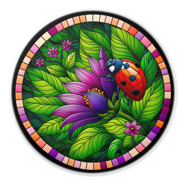 Ladybug Stained Glass Ceramic Knob (Front)