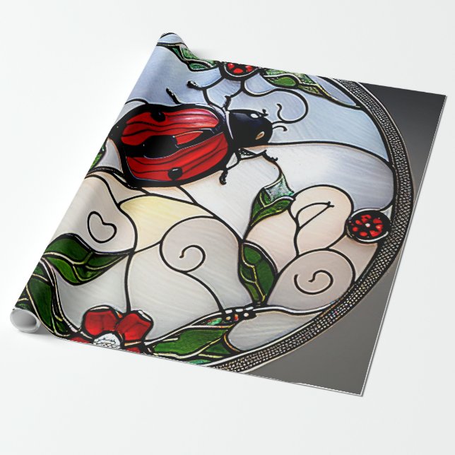 Ladybug Stained Glass Insects Wrapping Paper (Unrolled)