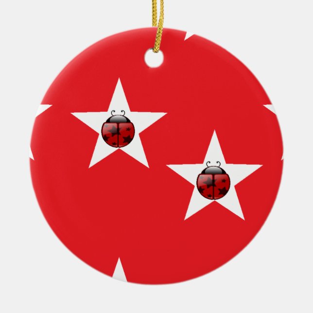 Ladybug stars ceramic ornament (Front)